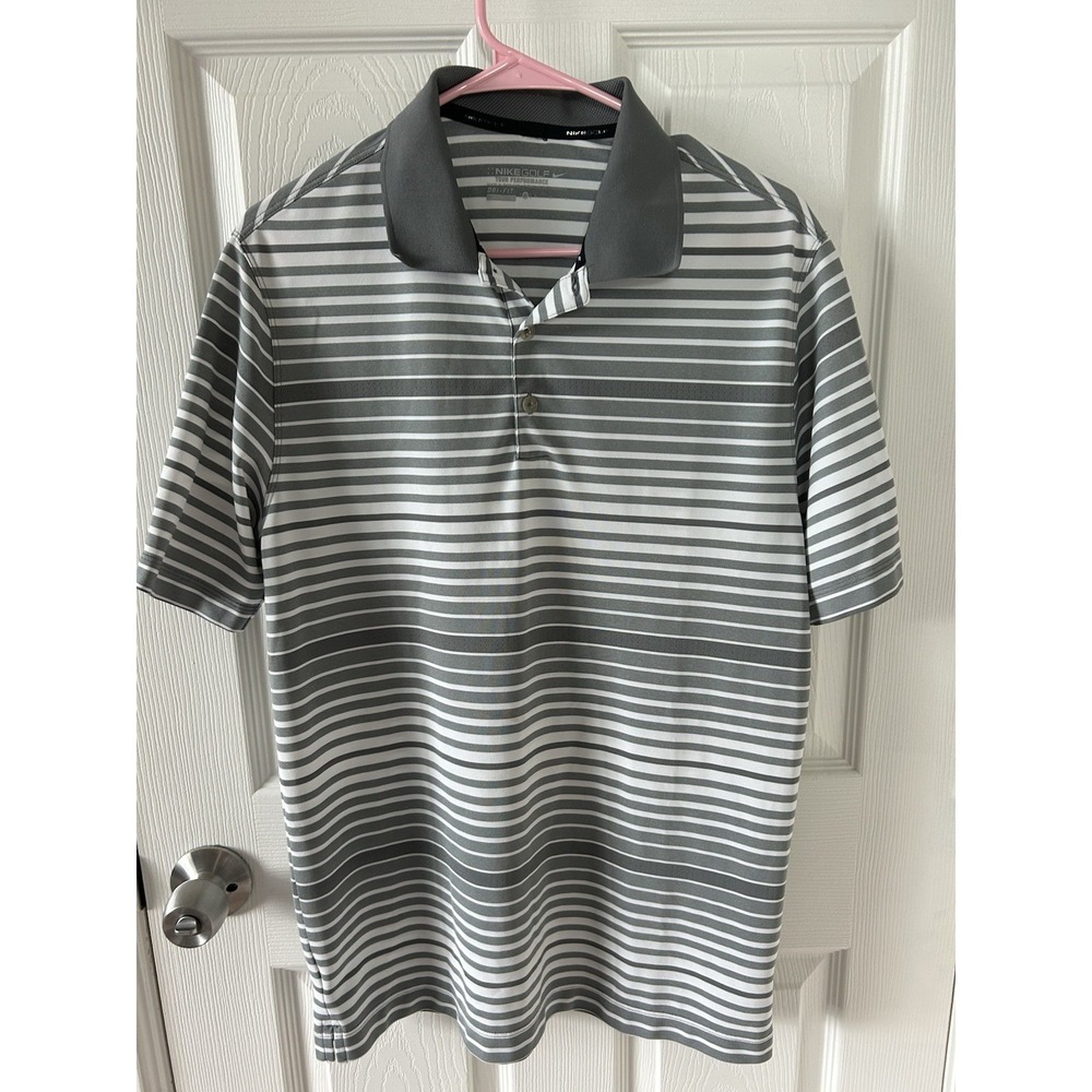Nike Golf Polo Shirt, Gray Striped, Size Medium, From Crown Invitational